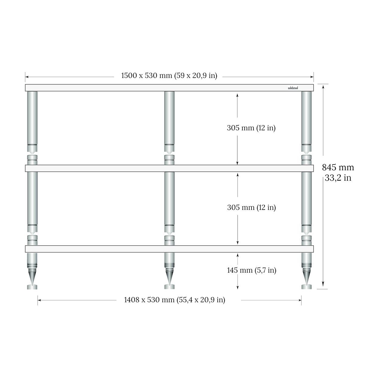 Solidsteel HFW-3XL Extra Wide 3 Hi-Fi AV Rack